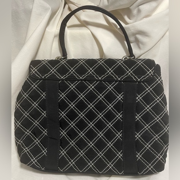 Vera Bradley Spectator Purse Handbag Black Microfiber White Stitching Turn Lock - Picture 2 of 7